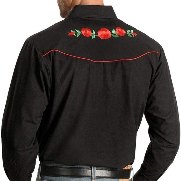 Ely Cattleman Black Shirt with Red Floral Embroidery - Picture 3 of 9